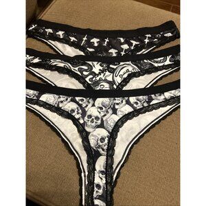 Morvia 3pk lace trim Skater goth Emo Bikini panties 2X plus size skulls Mushroom